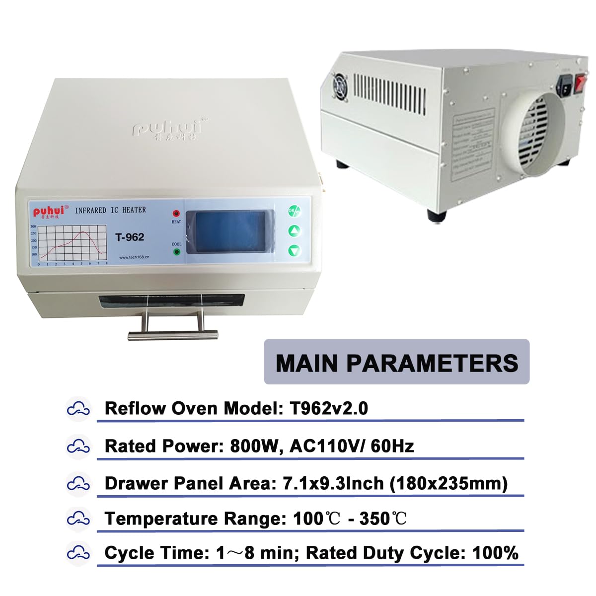 Huikizne Reflow Oven T-962 v2.0, 110V 800W Reflow Soldering Station, Micro-computer Control Reflow Soldering Machine with 7.1x9.3 Inch Soldering Area