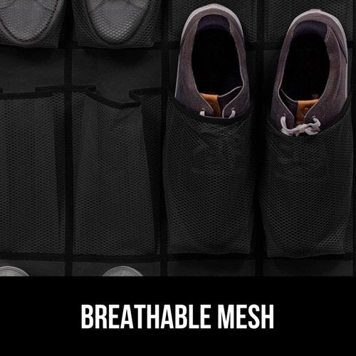 Gorilla Grip Shoe Organizer - Over The Door Storage Solution | Holds Up To 40lbs, 2-Pack with LED Tactical Flashlight, Black