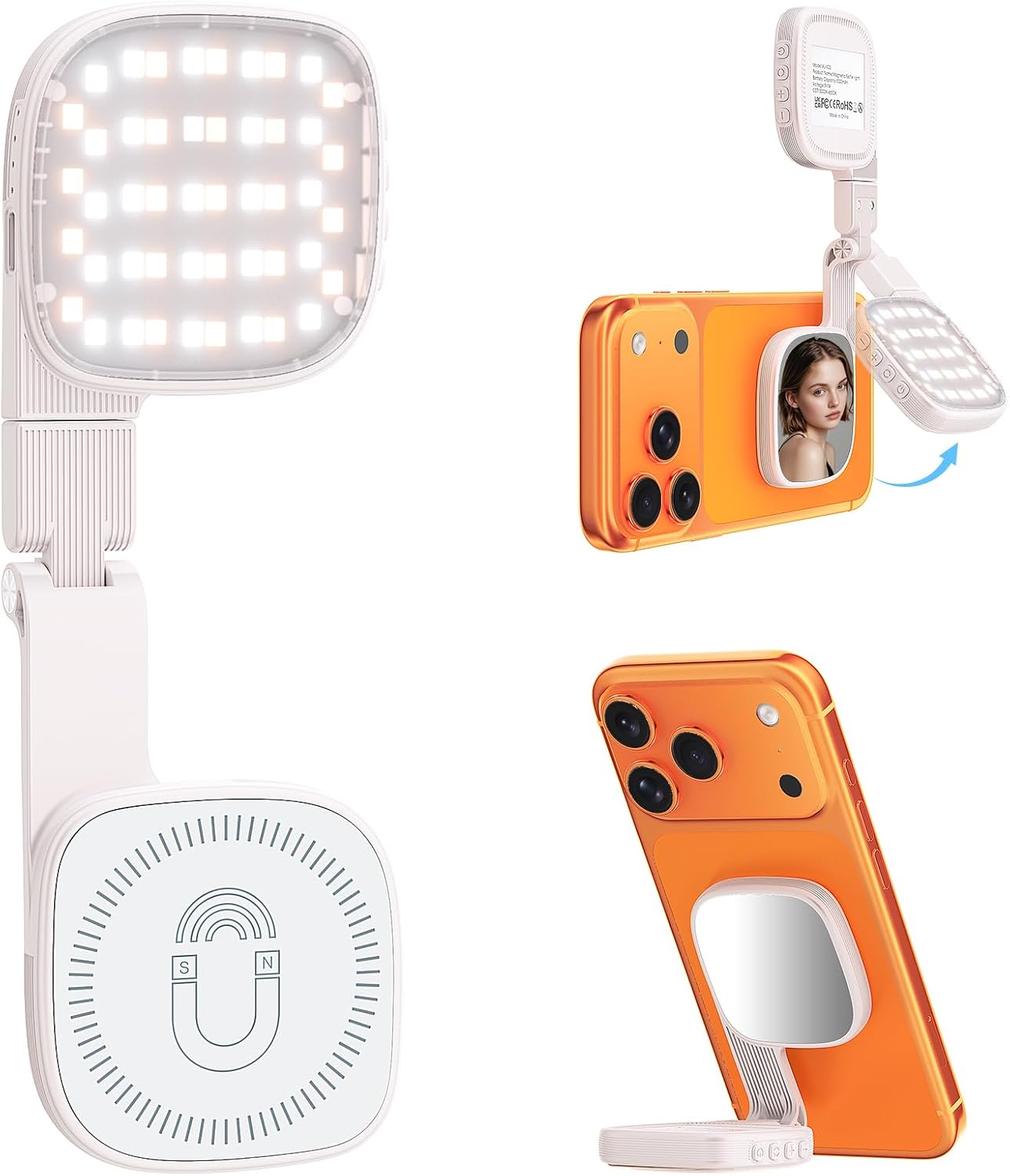 ATDIAG 360 3 Dimmable 1000mAh, 17-12 Magnetic Selfie Light for Video Calls, Foldable Ring Light with Colors