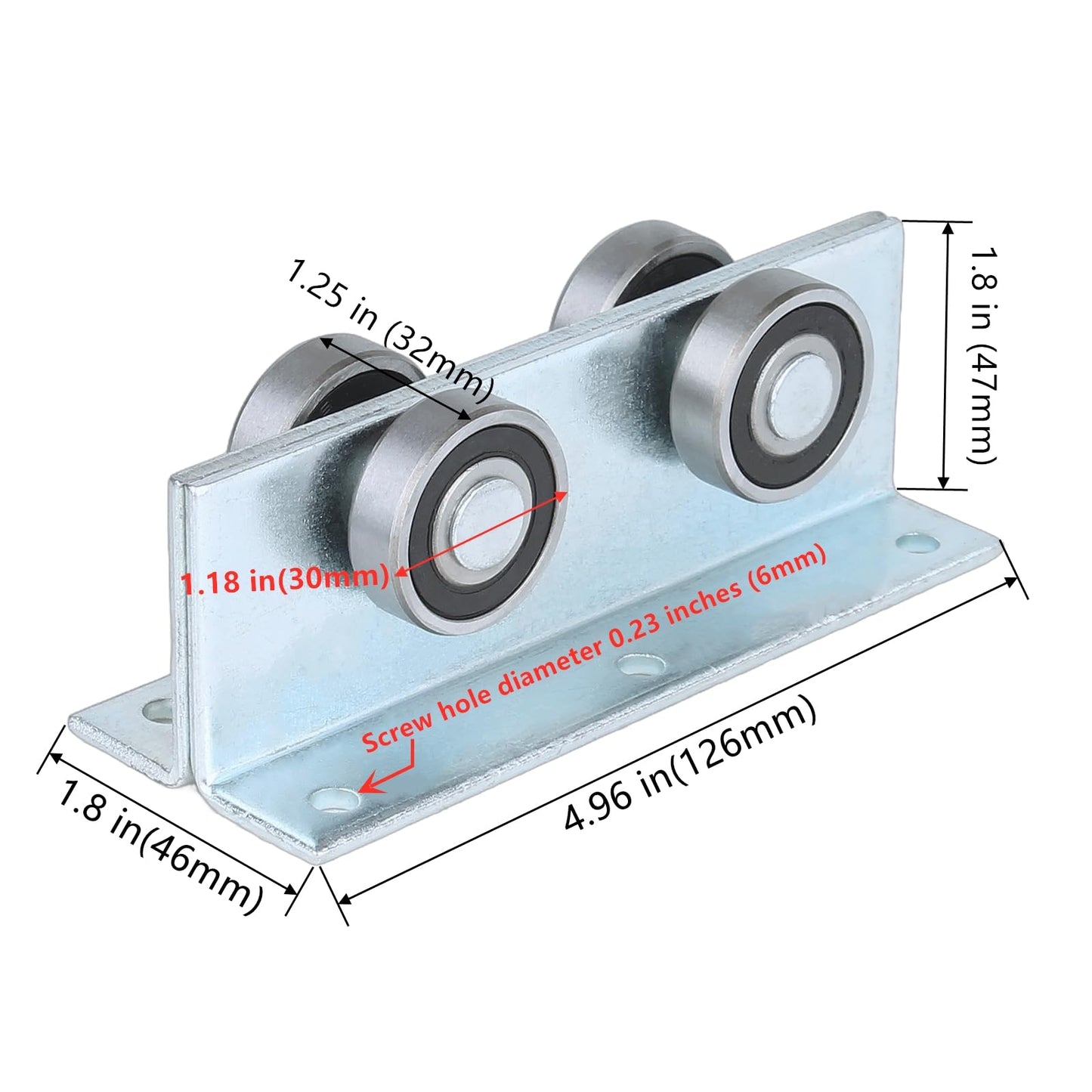 BiJun 4 Wheel Trolley Assembly Roller Strut Channel Trolley, Heavy Duty Box Rail Hanger Brackets Use to Mount for a Barn Door