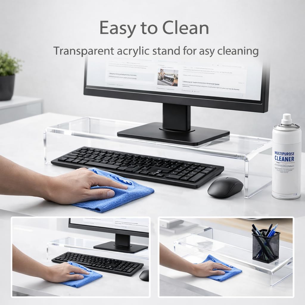 20 inch, Japard Acrylic Monitor Stand, Premium Large Monitor Riser Crystal Clear Acrylic Computer Stand Laptop Desk