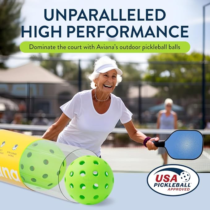 Aviana Outdoor Pickleball Balls - USAPA Approved for Tournament Play | Durable 40-Hole Design | Ideal for All Skill Levels | 6, 12 & 48 Packs