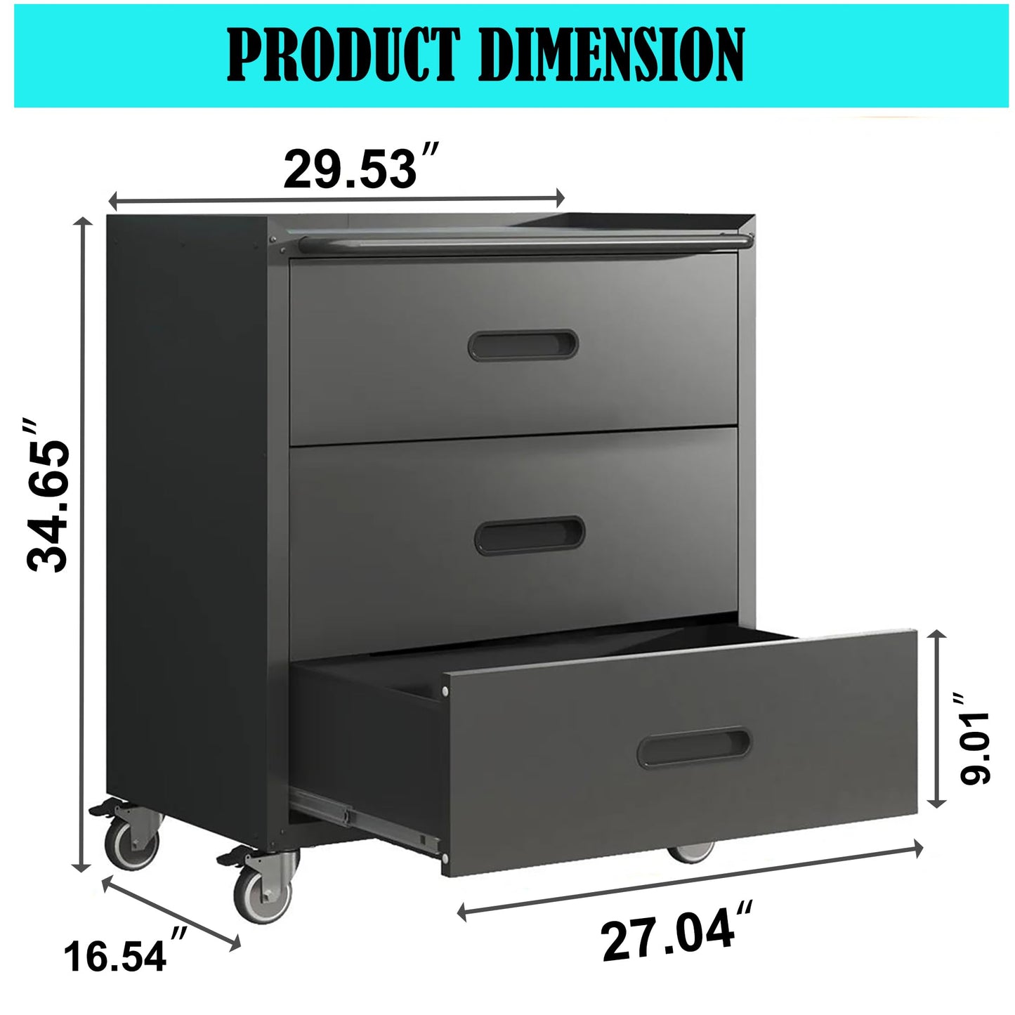 OPTYMIRA Mobile Tool Storage Cabinet with Wheels,Heavy Duty Rolling Tool Cabinets for Garage,Metal Storage Cabinets with 3 Drawer,Assembly Required
