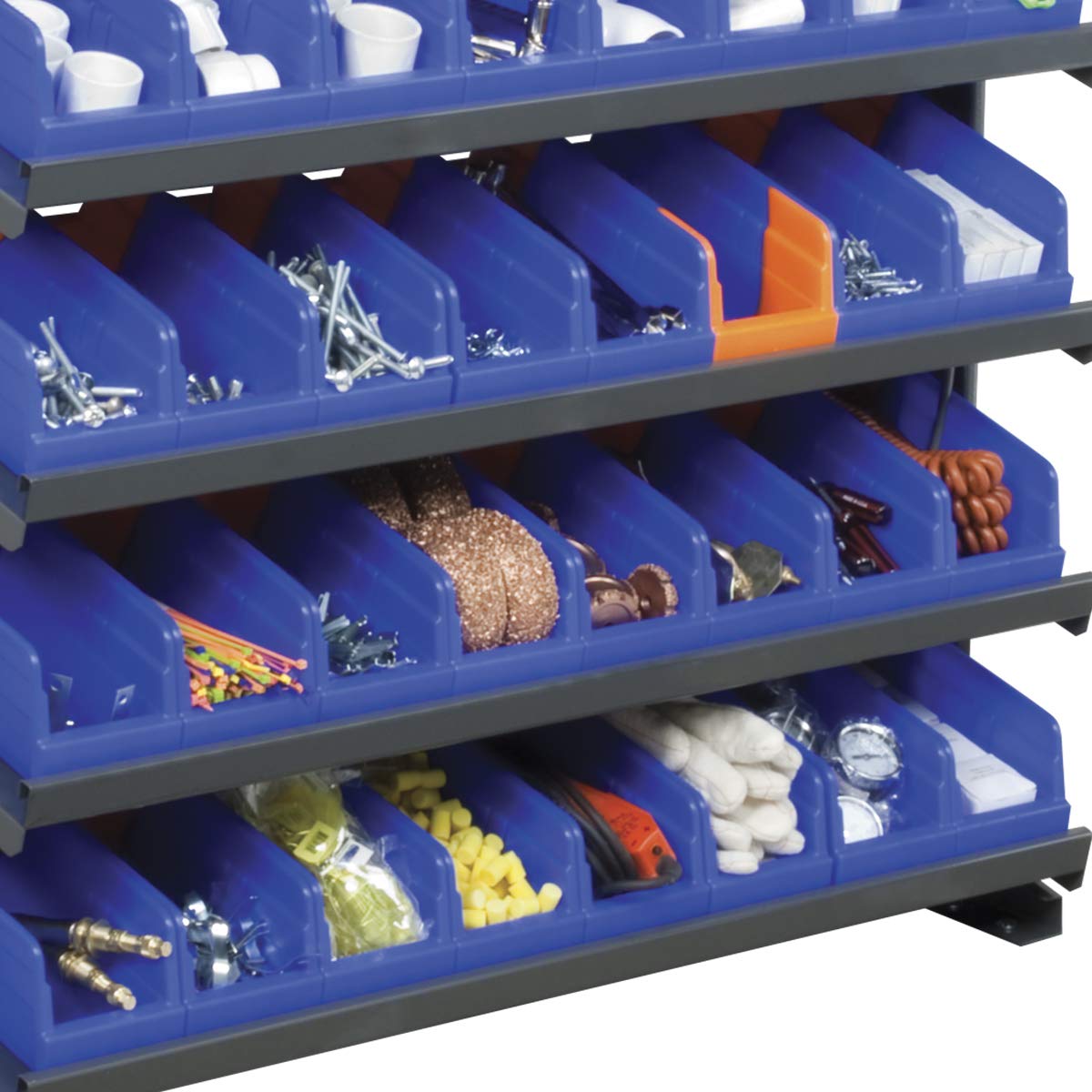 Akro-Mils 36442 Indicator Inventory Control Double Hopper Plastic Kanban Shelf Bin, 11-5/8-Inch x 4-1/4-Inch x 4-Inch, Blue/Orange, (24-Pack)