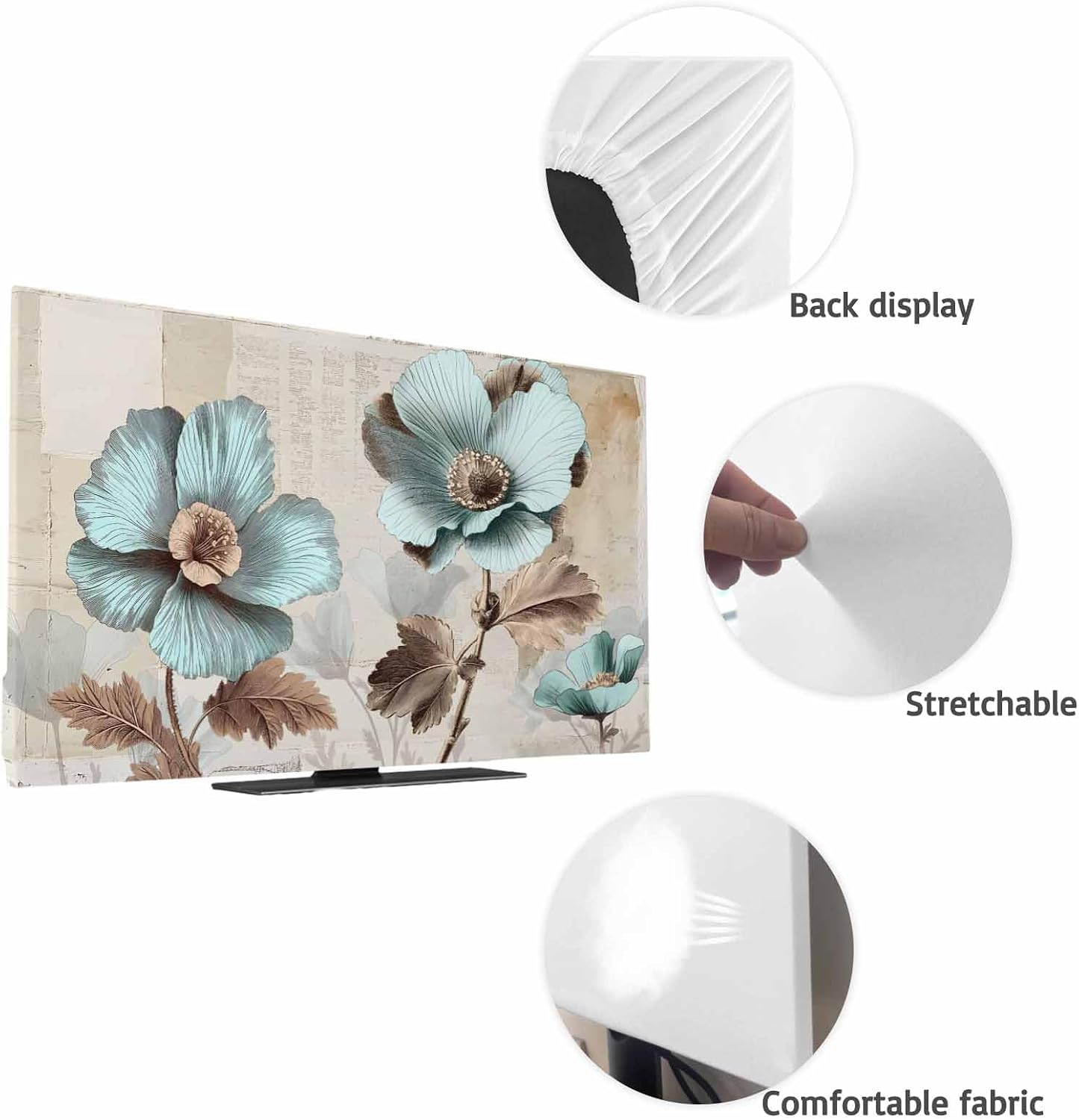 Yukro 85 Inch, 74"x42" Blue Broccoli Indoor TV Dust Cover, Vintage Flowers Victorian Style Elastic TV Dustproof Cover