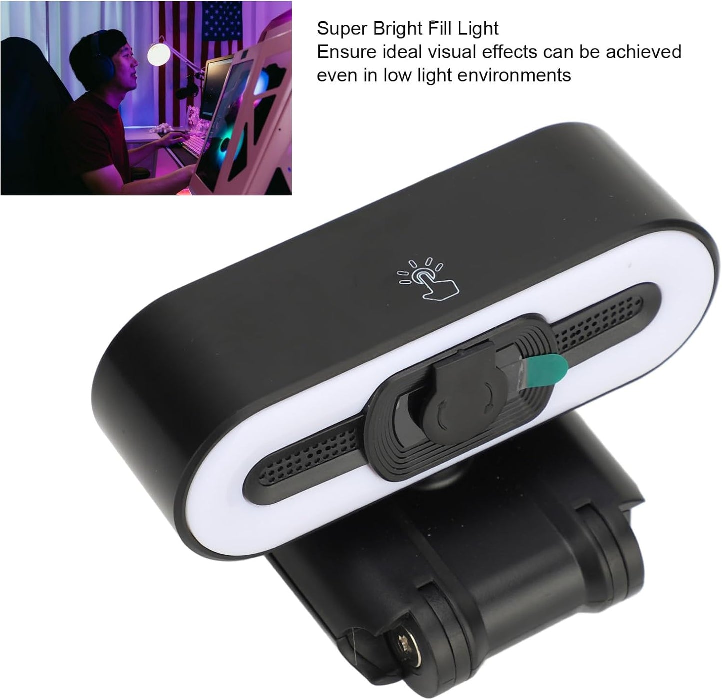 ASHATA 4K Digital Zoom, Webcam Built in Microphone, Super Bright Fill Light Auto Beauty USB PC Camera for Laptop