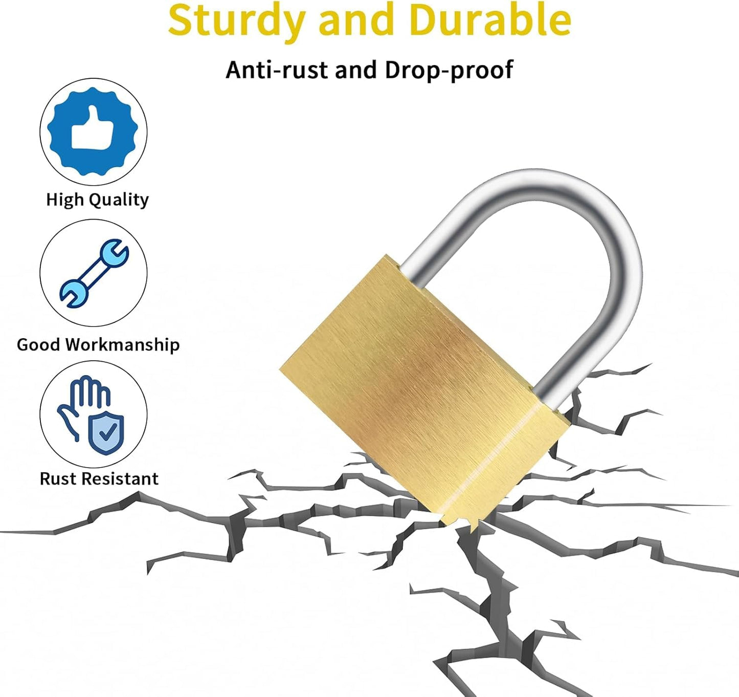 4pcs Solid Brass Padlock with Key, Small Pad Lock with Key, Padlocks with 12 Same Keys, Storage Lock Shackle for Locker Outdoor Indoor Use