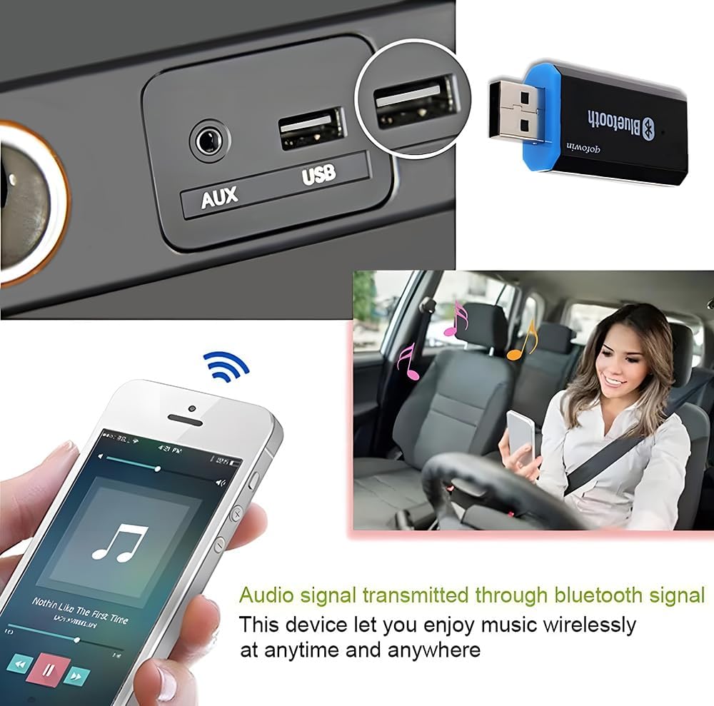 QOFOWIN 3.5mm (Yet-M1) USB Bluetooth Receiver Adapter, Wireless Audio Adapter Car Kit Music Receiver for Home