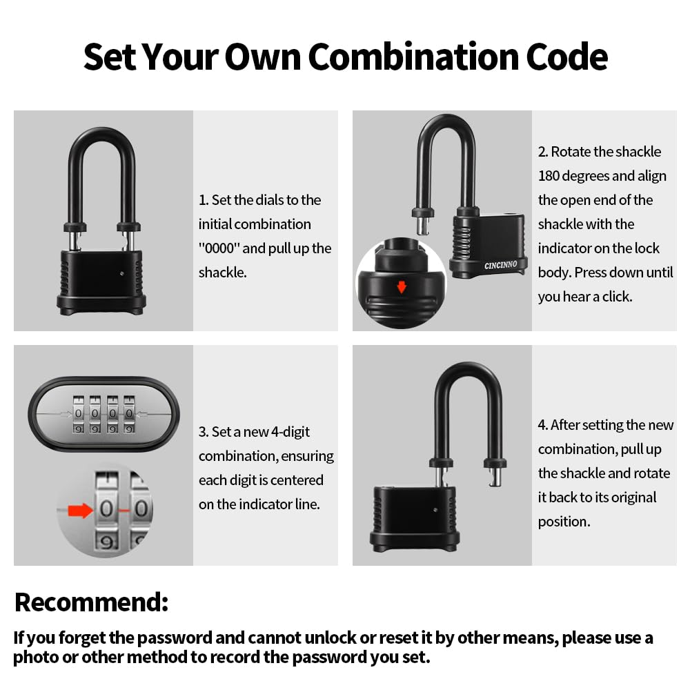 CINCINNO Heavy Duty Outdoor Combination Lock, 2 in. Wide Weatherproof Combo Lock for Outdoor Use，12 Pack