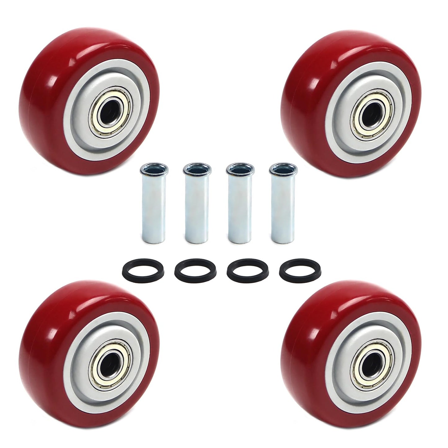4 PCS 3INCH Caster Wheels Red Heavy Duty Plate Shelf Replacement Wheels for Platform up to 264 LBS/120KG