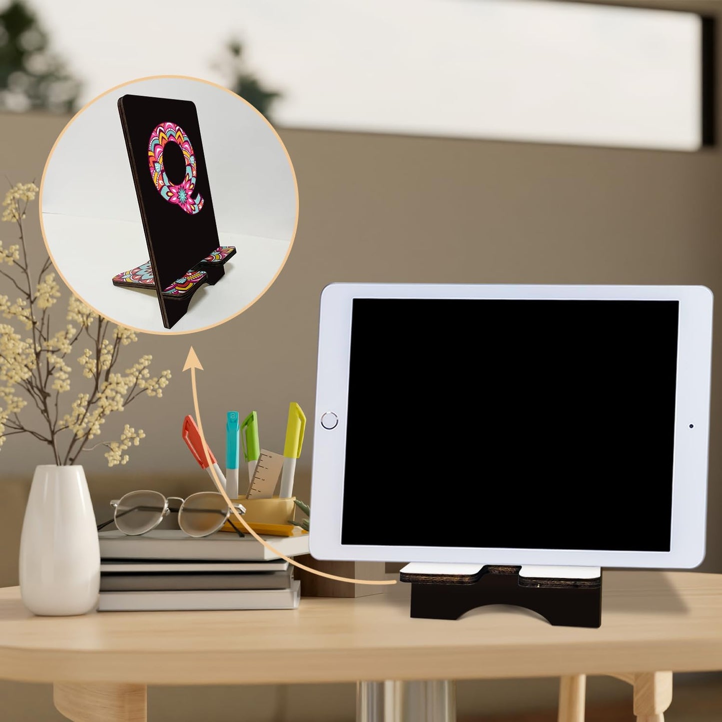 bxtala tablets/B17 Personalized Initial Wooden Cell Phone Stand - Cell Phone Stand for Desk or Office Desktop