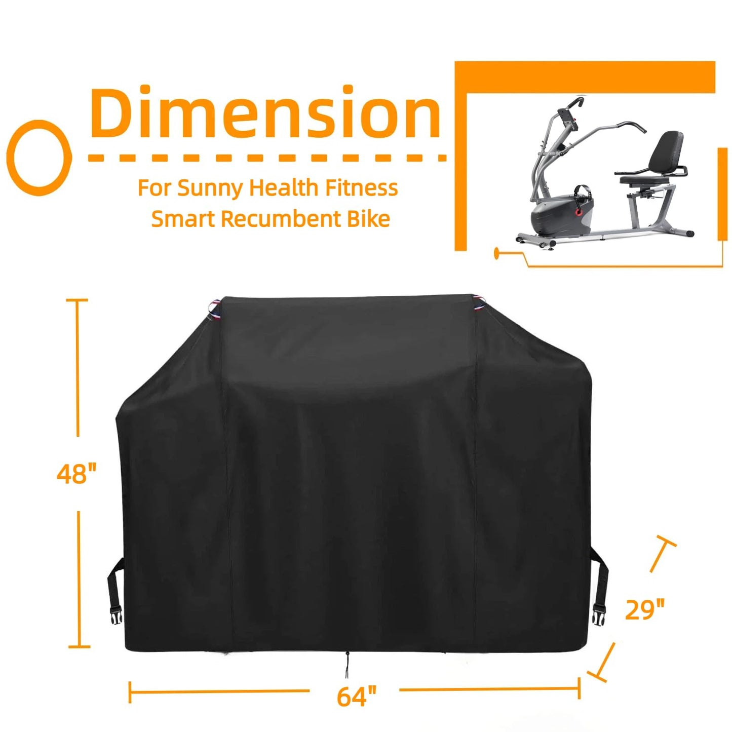 Guisong Elliptical Exercise Machine Cover for Sunny Health and Fitness Smart Recumbent Bike,Heavy Duty Fitness Equipment Cover for Cycling Workout Machine,64"L x 29"W x 48"H