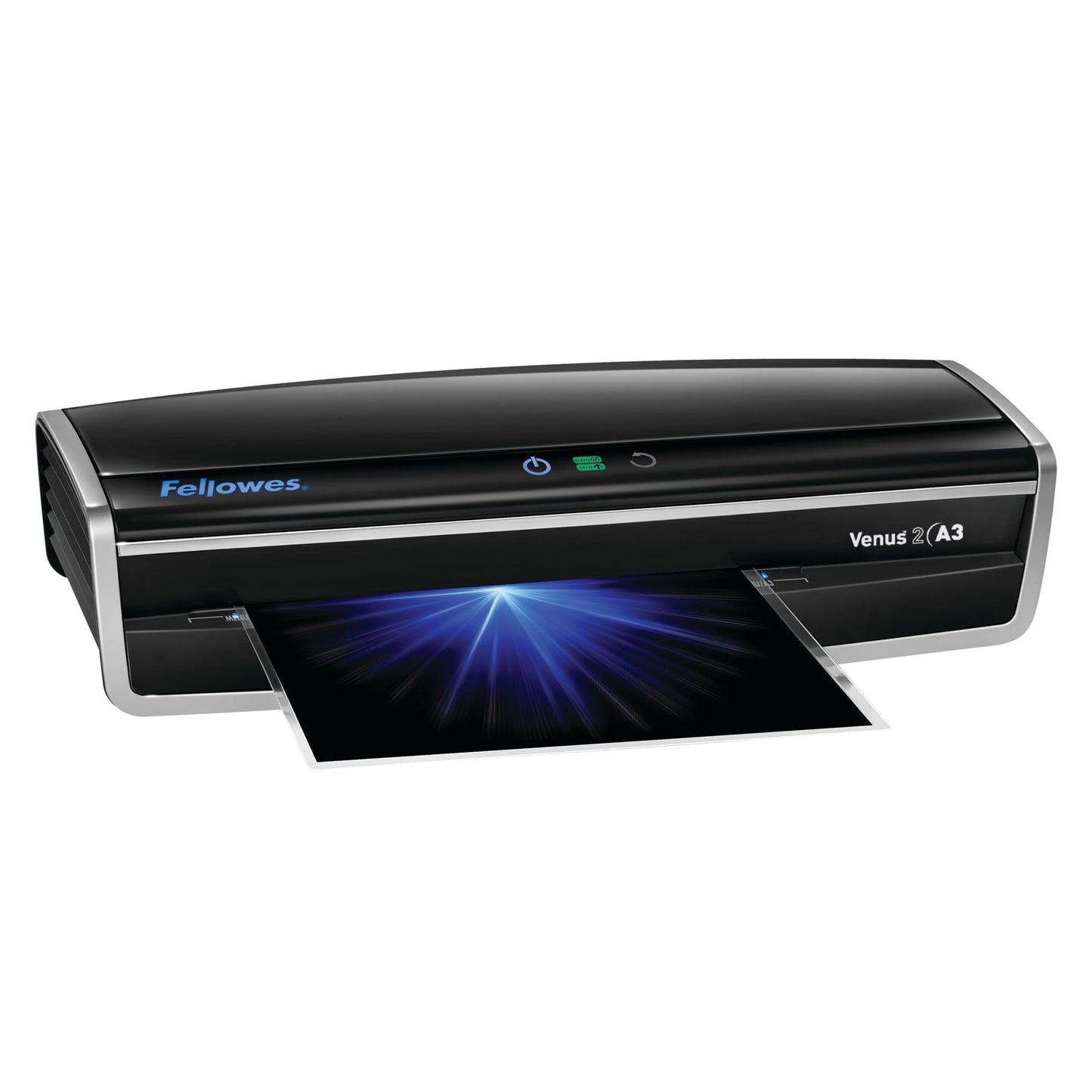 Fellowes Laminator Venus 2 125, Rapid 30-60 Second Warm-up Laminating Machine, with Laminating Pouches Kit (5734801), Black, Silver, 5.1" x 21.3" x 8.2"