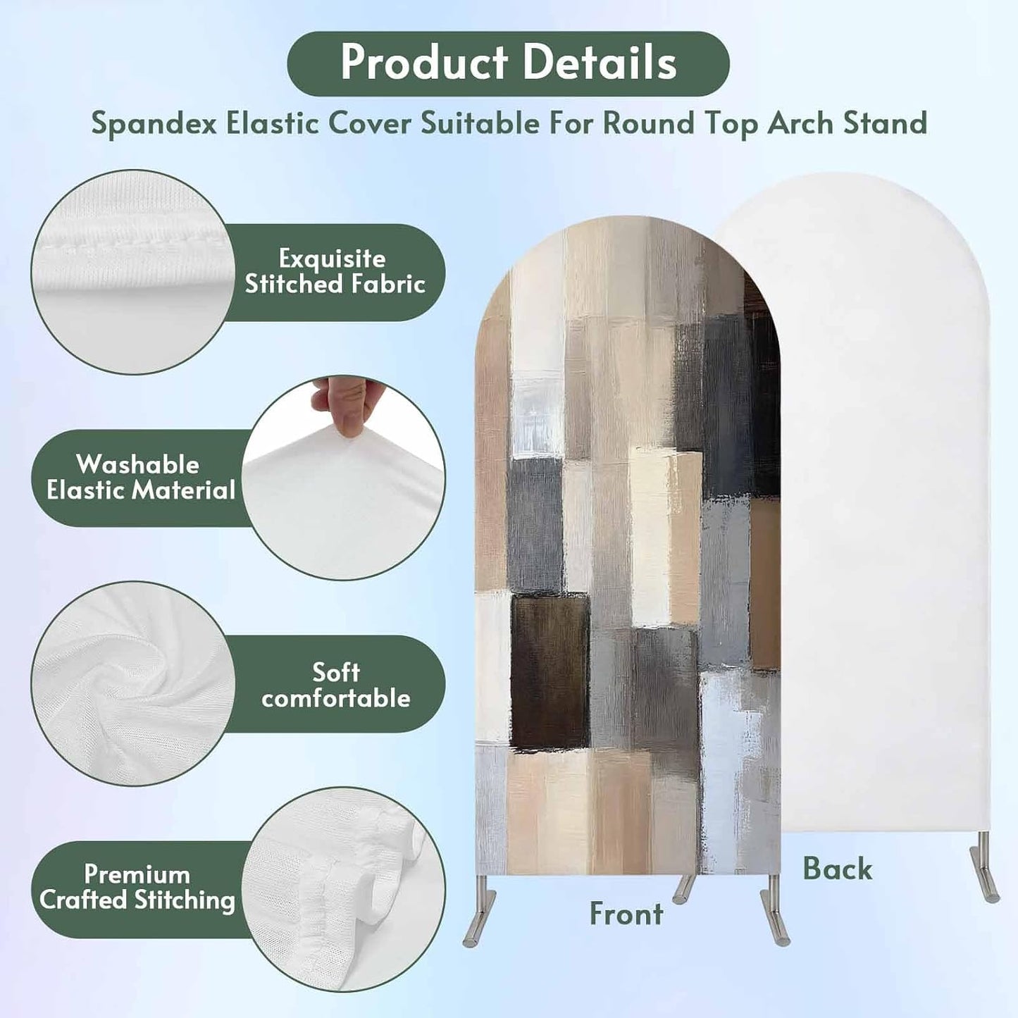 Jnbasdffb 7.2 Brown Beige Plaid Wedding Arch Cover, Stretchy Spandex Arch Backdrop Stand Covers FT, Abstract Oil