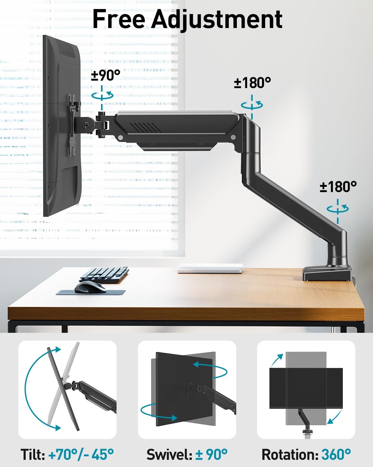 MOUNT PRO 13 32 inch 4.4 22lbs Clamp/Grommet 75/100mm Single Monitor Arm Desk Mount Fits to Computer Screens, Holds