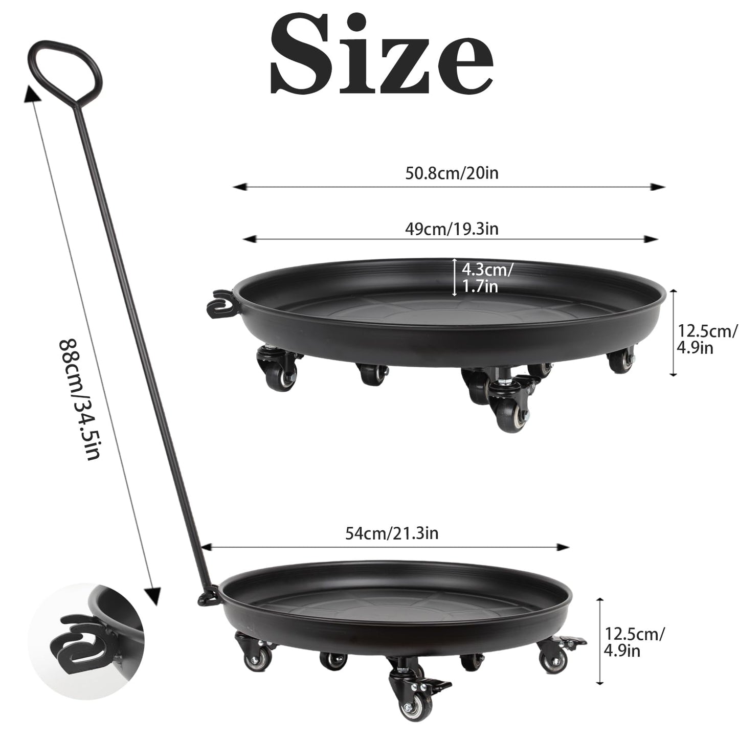 Goooxim 20-Inch Heavy-Duty Plant Dolly with Locking Wheels – Large Rolling Planter Base for Indoor/Outdoor Use, 200 lb Capacity, Durable Steel Construction & Waterproof Tray