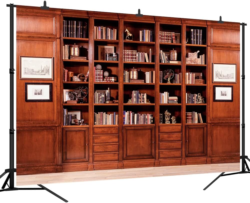 DULUDA 7x5 FT Brown Bookshelf Backdrop Library Modern Bookcase Office Backdrop Video Recording Internal Conference Room