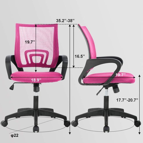 BestOffice Ergonomic Office Chair - Mid-Back Swivel Design with Breathable Backrest & Lumbar Support - Adjustable Height, Pink for Adults & Women