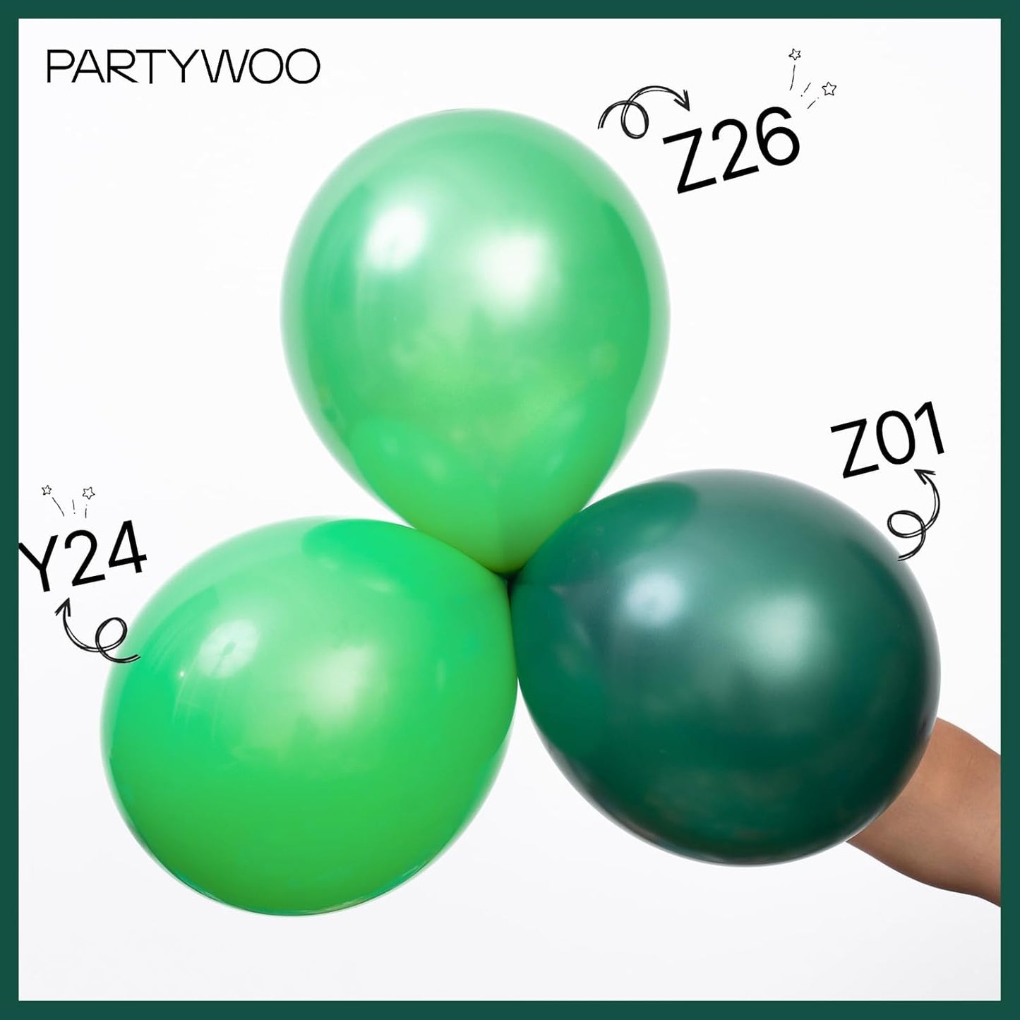 PartyWoo Pearl Dark Green Balloons - 140-Piece Jungle Dinosaur Theme Kit | 5-12 Inch Sizes