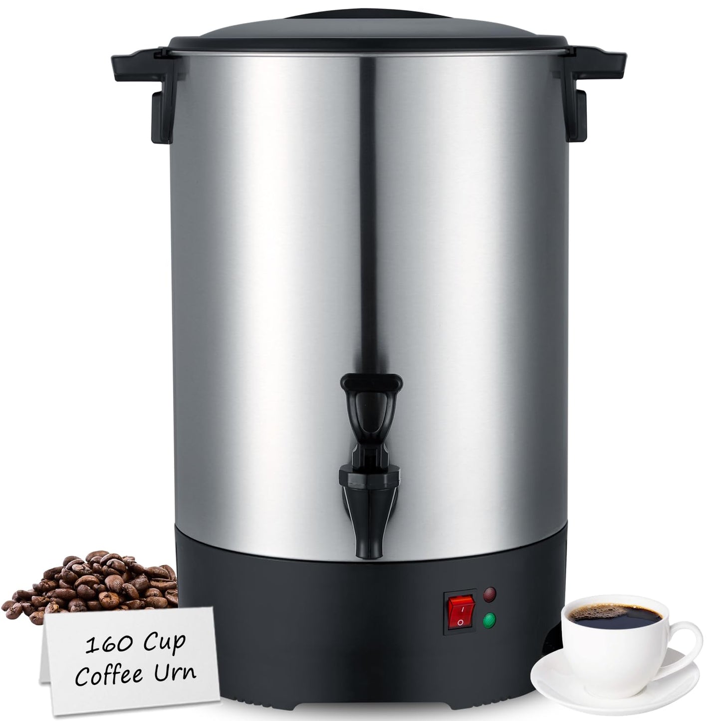 Large Commercial Coffee Urn 160 Cup Percolate Coffee Maker Stainless Steel Hot Beverage Dispenser with Cool-Touch Handles, Quick Brewing for Catering, Business, Church, Restaurant, Wedding, Gathering