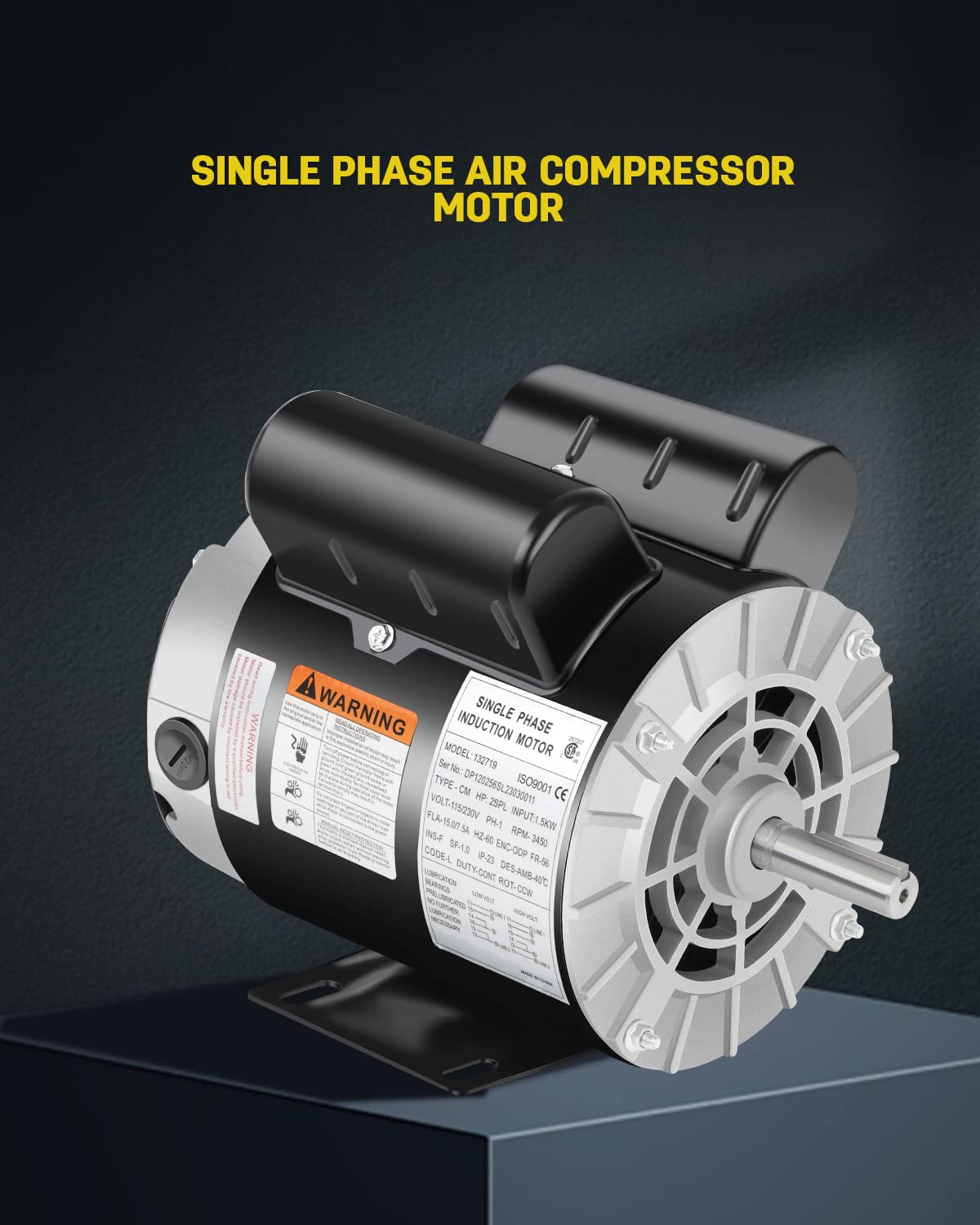 Air Compressor Motor,2 HP SPL 3450 RPM Electric Motor, 115/230V 15/7.5A Single Phase, 56 Frame 5/8" Keyed Shaft, Commercial-Duty CCW Rotation, 1.88" Shaft Length for Air Compressors