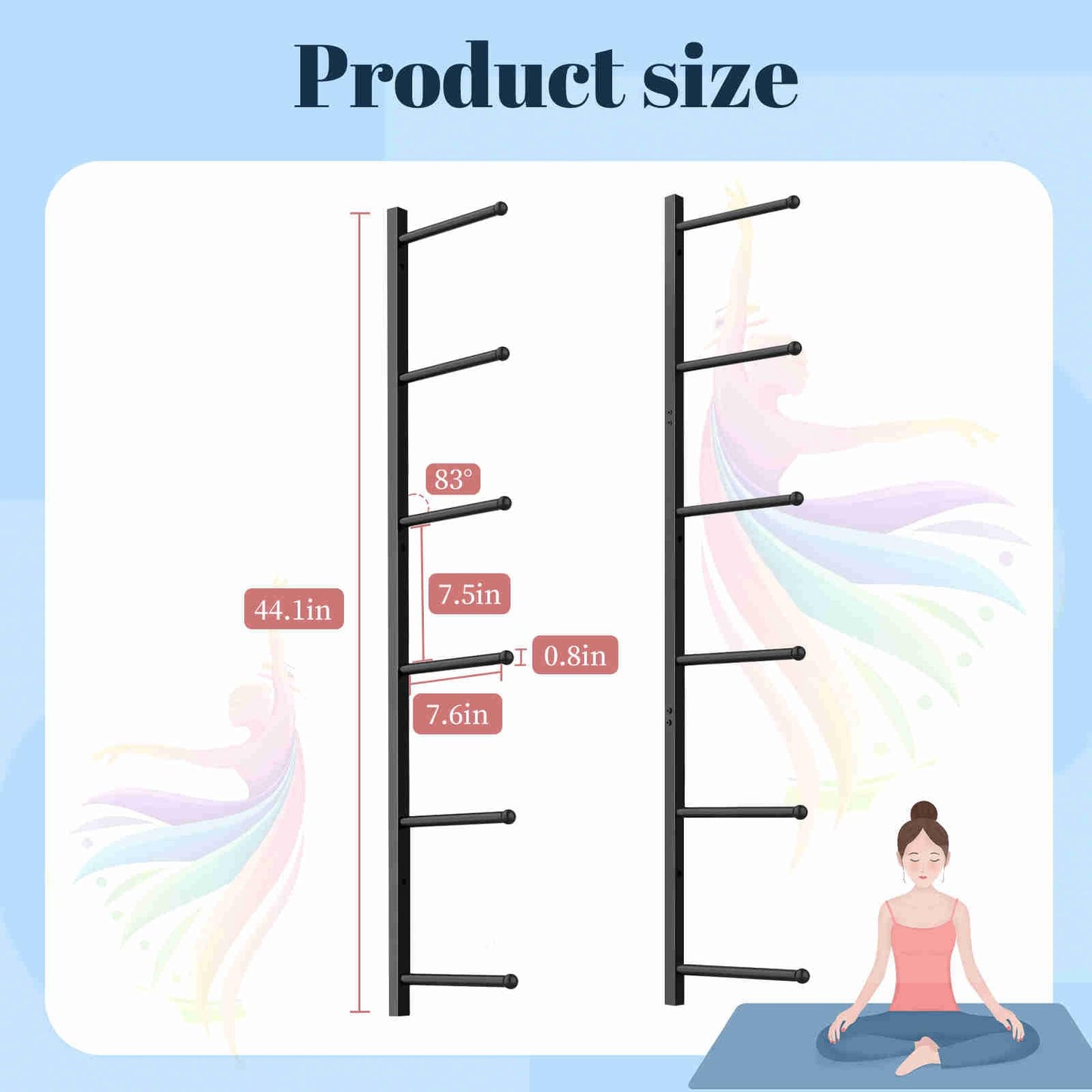 Kelmuis Yoga Mat Holder Wall Mount with 12 Straps, 6 Tier Metal Yoga Mat Storage Rack Home Gym Exercise Workout Equipment Organizer for Foam Roller Resistance Bands