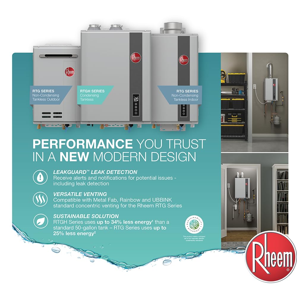 Rheem RTG-70DVLN-3 High Efficiency Non-Condensing Indoor Tankless Natural Gas Water Heater 7.0 GPM, 160,000 BTUs