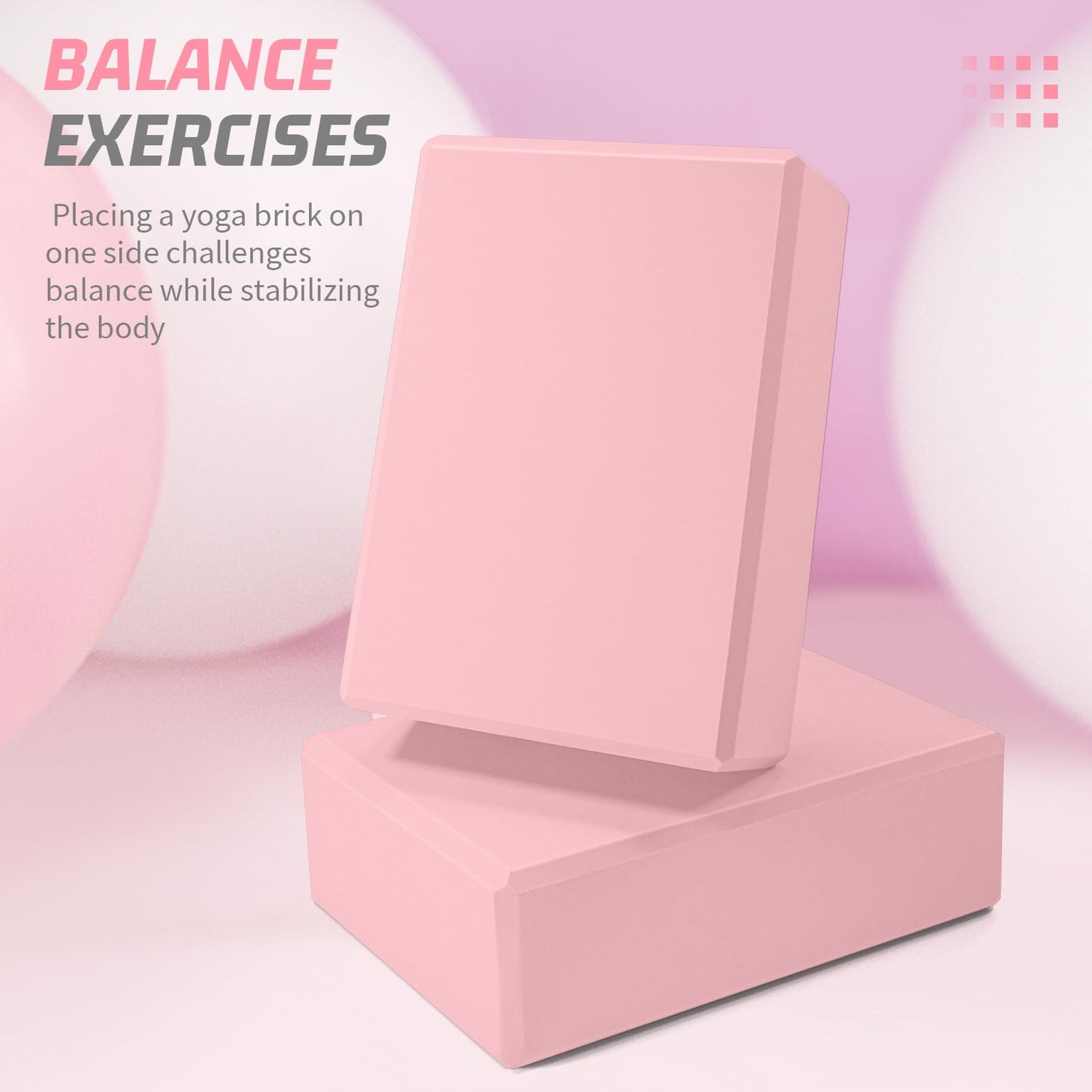 Yoga Blocks 2 Pack 3x6x9IN Foam Block Supportive Latex-Free with Stretch Band, Non-Slip Exercise Blocks for Pilates, Meditation, Balance, Stretching and Deep Poses (Pink)