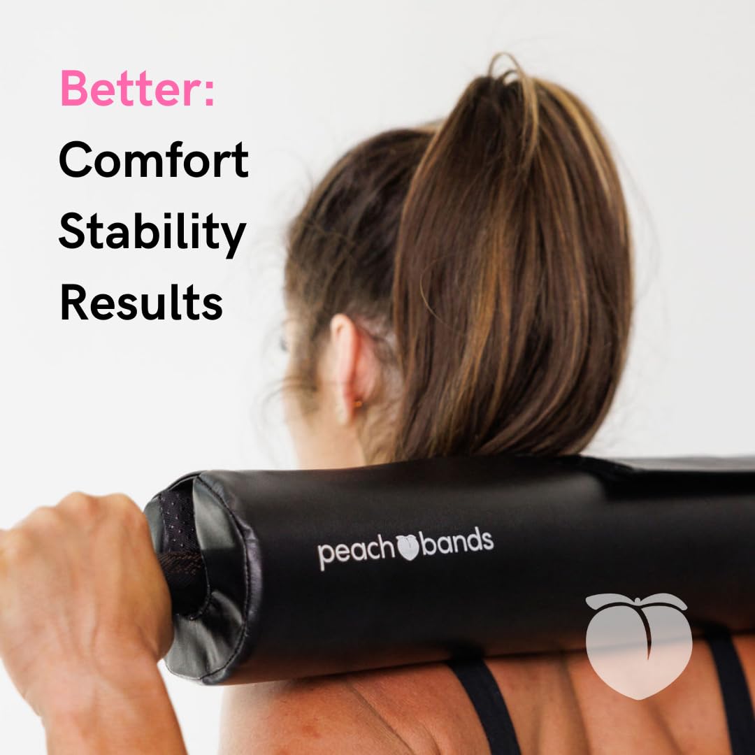 Peach Bands Barbell Pad with Secure Straps for Squats and Hip Thrusts (Black Vegan Leather)