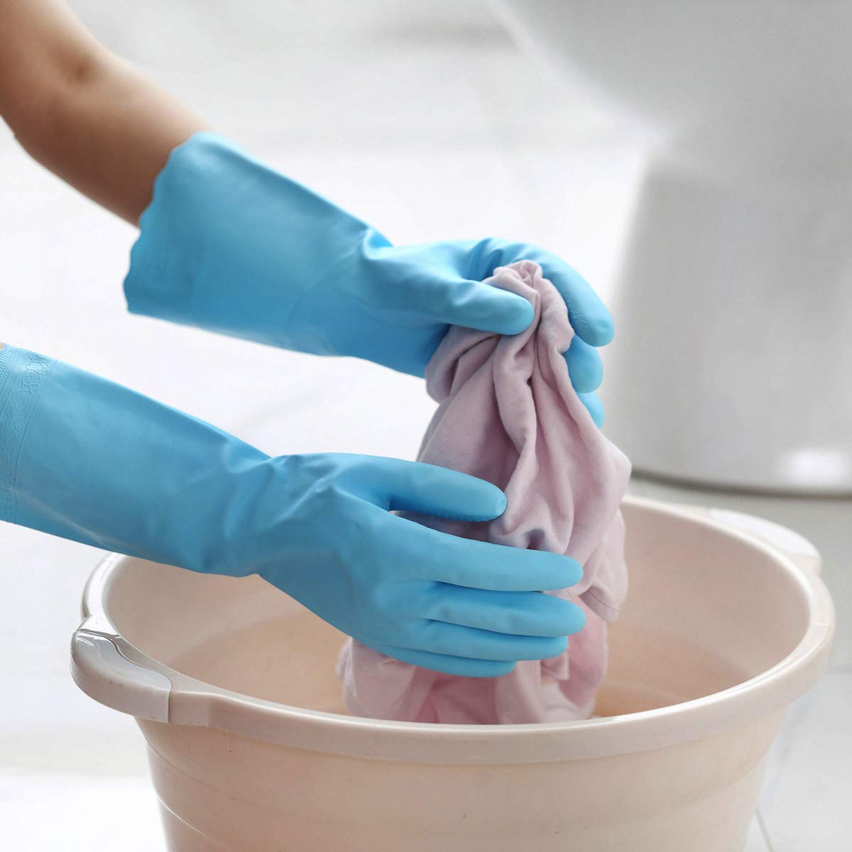 HSL Household Cleaning Gloves - Reusable Kitchen Dishwashing Gloves with Latex free, Cotton lining, Waterproof, Non-Slip (Medium, 3 Pairs)
