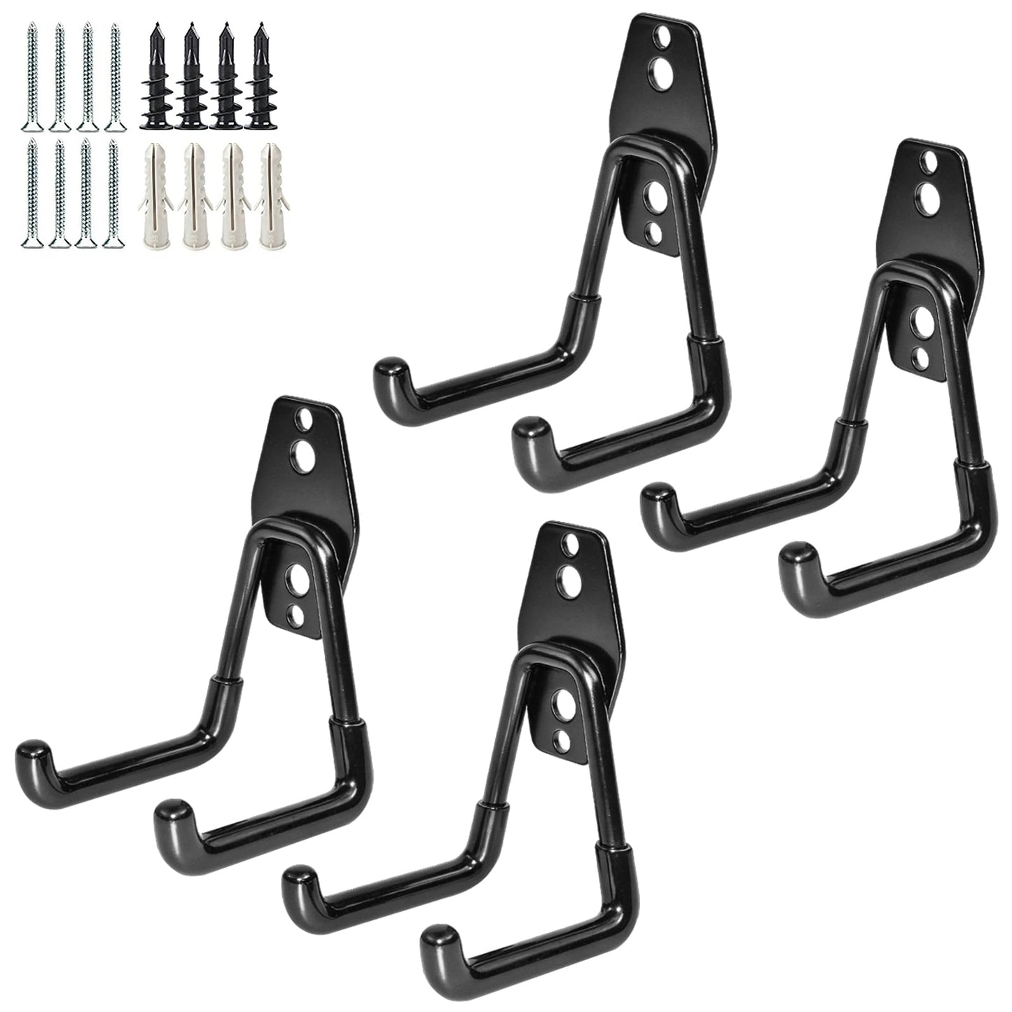 GeeWatom Garage Storage Utility Hooks，Garage Garden Tool Organizer，Steel Wall Mount Hooks, Garden Small U Hooks (4 Pack-Black)