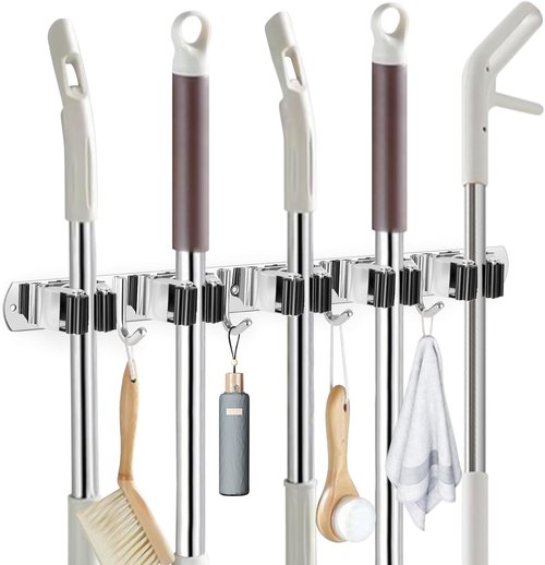 IMILLET Mop and Broom Holder Set - 2 Pack Plastic & 1 Pack Stainless Steel | Durable Storage Solution