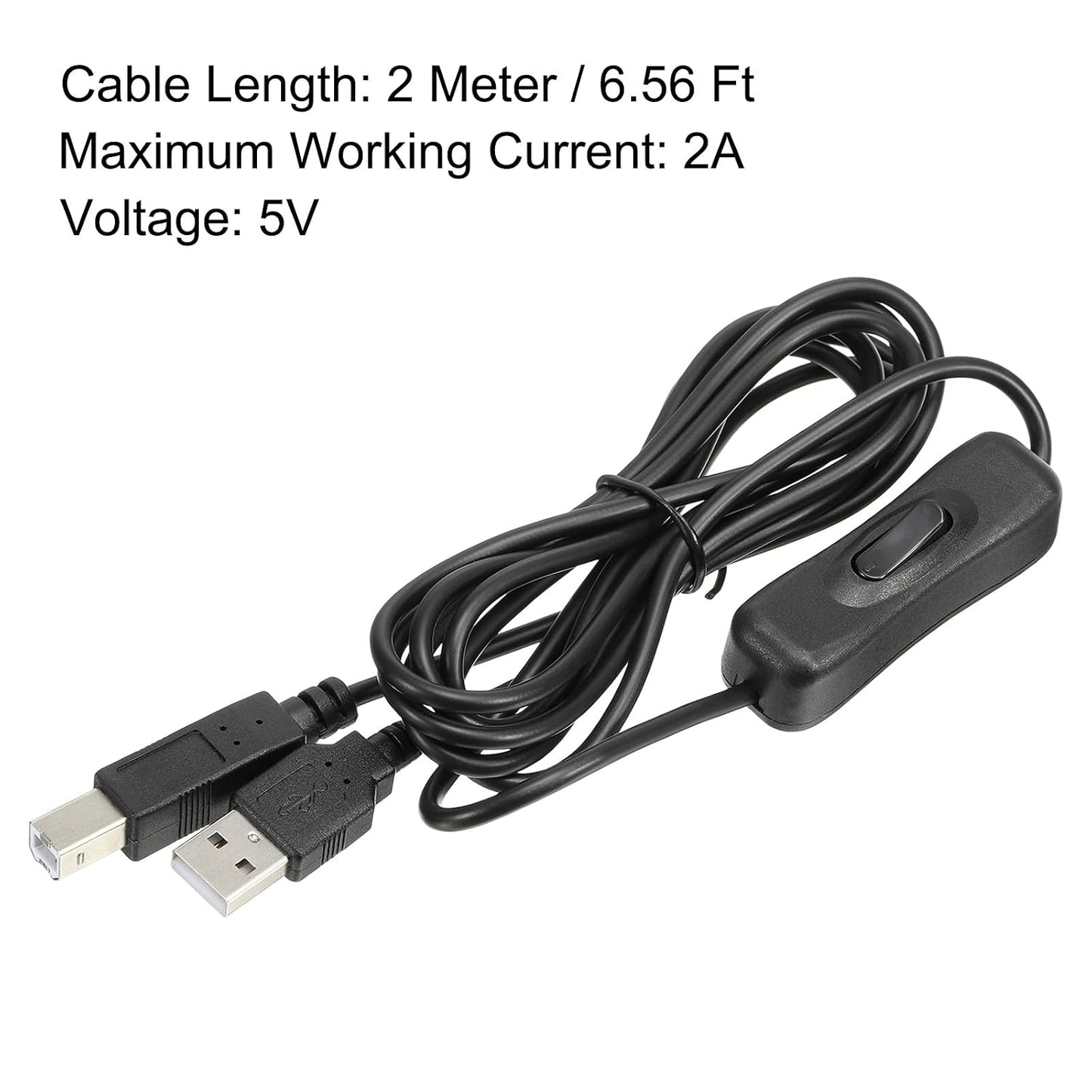 2 MECCANIXITY USB Printer Cable with ON/Off Switch Meter Male to USB B/M Extension Cord for Printers Scanner Copier
