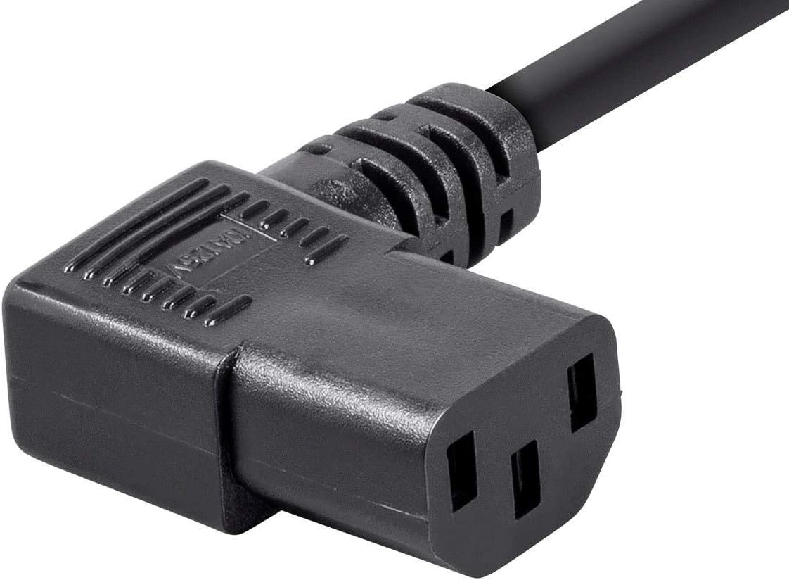 Monoprice 6ft 16AWG 3 (C13/5-15P) Right Angle Power Cord Cable w/ Conductor PC Power Connector Socket - Black