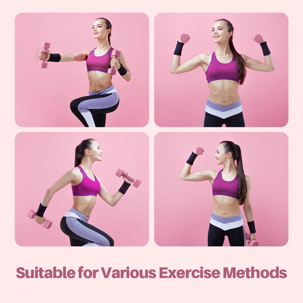 Zempox Adjustable Dumbbell Set, 4 in 1 Free Weight Dumbbell Set for Women, Hand Weight for Women at Home, Each 2lb 3lb 4lb 5lb with TPU Soft Rubber Handle for Home Gym Aquatic Fitness Equipment,Pink