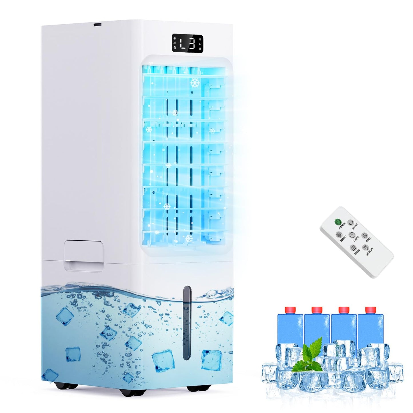 Windowless Portable Air Conditioners, 6L Swamp Cooler, 3-IN-1 Evaporative Air Cooler with 4 Ice Packs, 4 Modes & 3 Speeds, Auto Oscillating, 12H Timer, Remote, Quiet Cooling Fan for Home