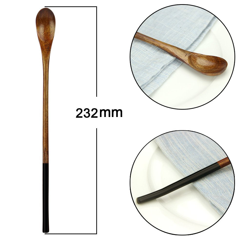Wooden Long Tea Spoons, AOOSY 9.13 inches 10 Pieces 100% Natural Wood Long Handle Drink Spoons Honey Spoon Cocktail Stirrer Swizzle Sticks