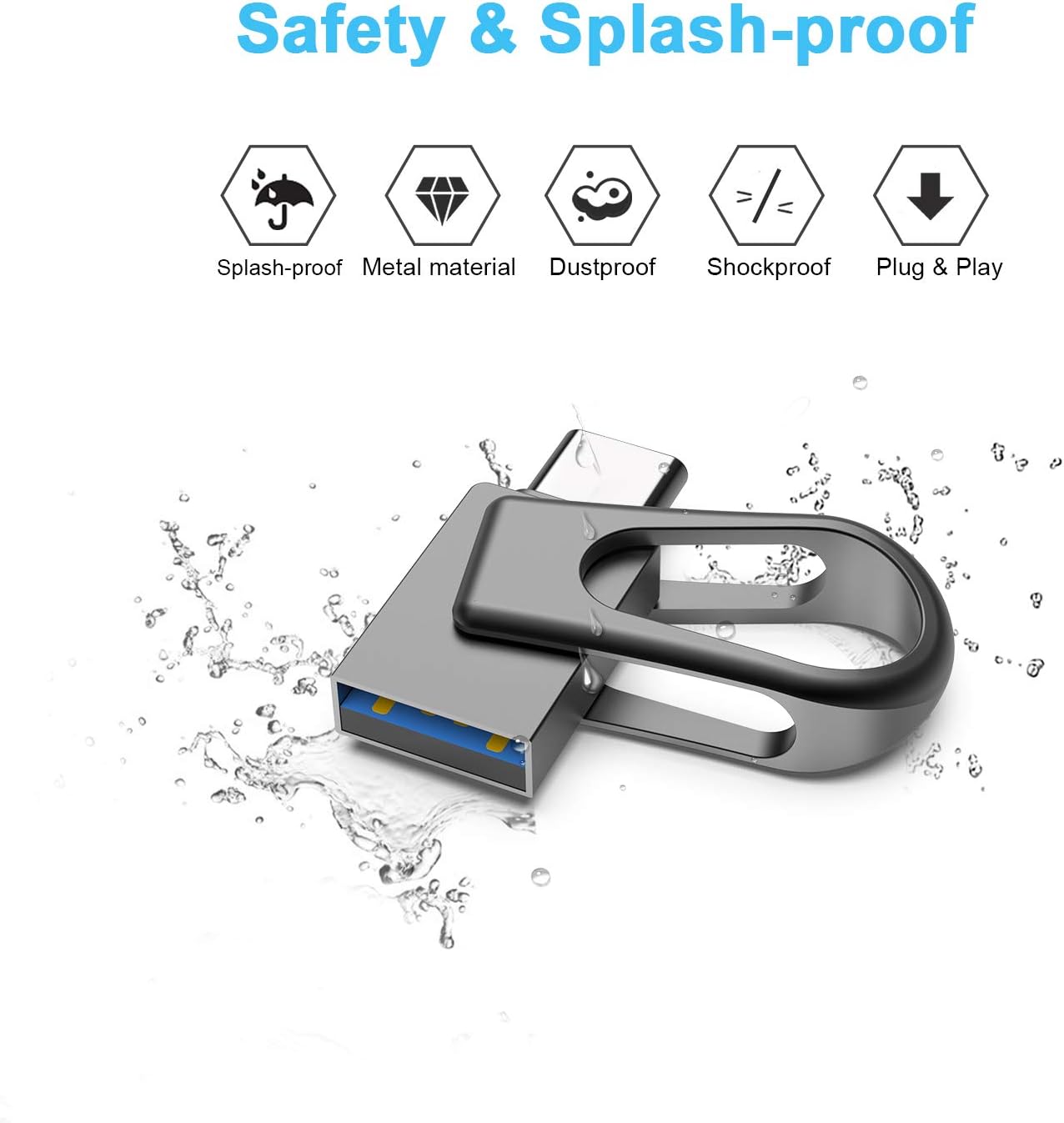 Sanfeya 64GB 2-in-1 3.0 USB C Flash Drive, OTG USB Thumb Drive, Dual USB Memory Stick Pen Drive for Type-C Android