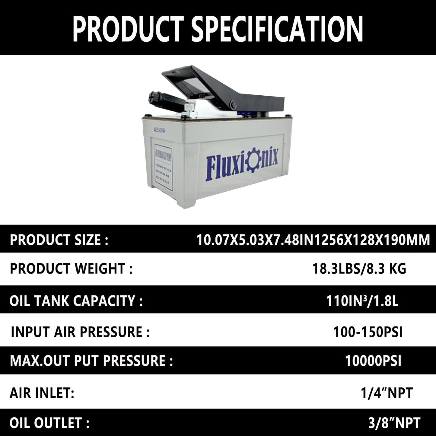 Air Hydraulic Pump 10,000 PSI, 1.7L Reservoir, NPT 1/4" Inlet, NPT 3/8" Oil Outlet,Hydraulic Pump Air Hydraulic Foot Pump with 6.6ft Pipe, Gray