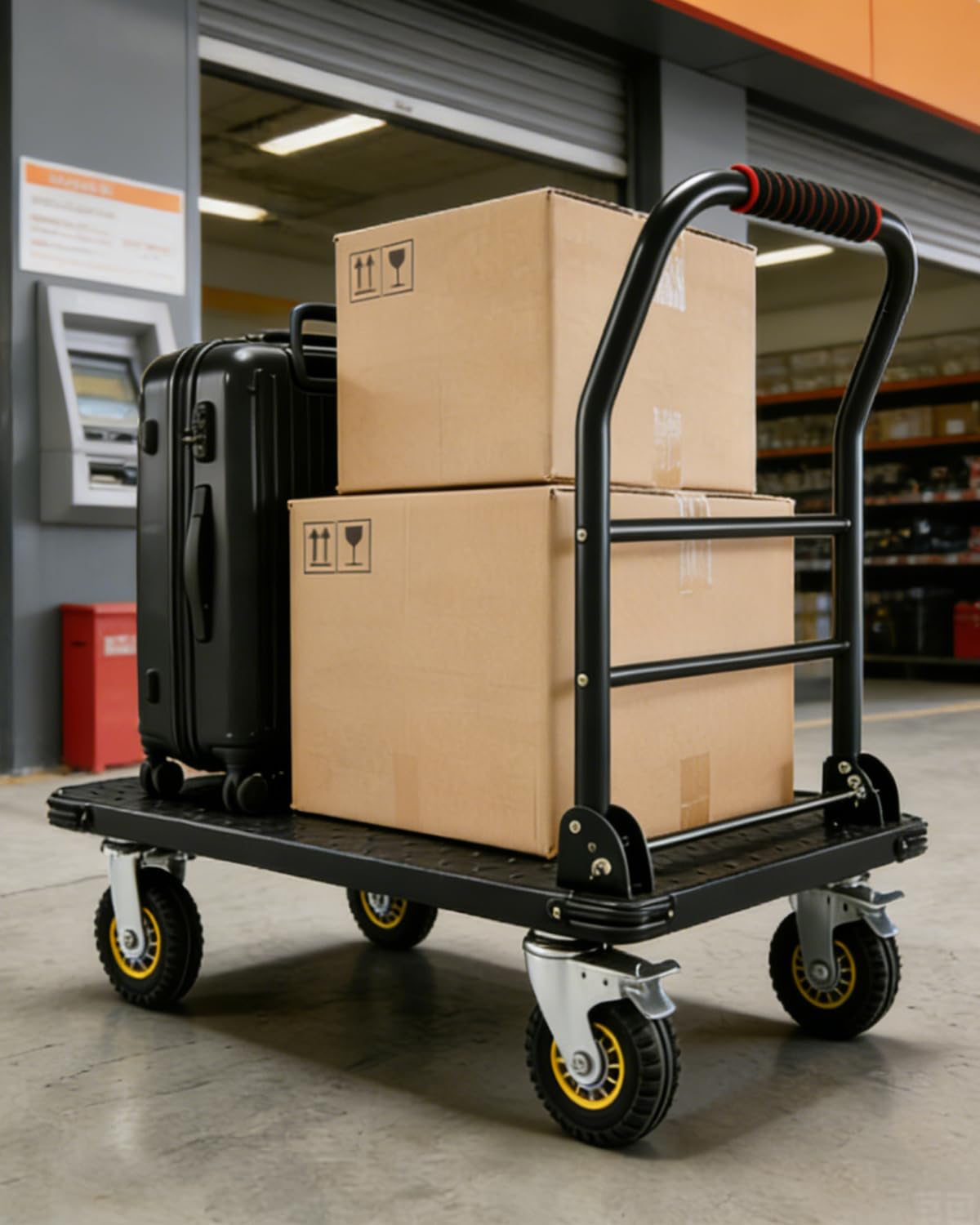 1800LBS Platform Truck Cart 36"x24" Large Utility Cart with 6" Swivel Wheels with Brakes, Foldable Hand Truck for Warehouse, Garage, Shipping & Moving