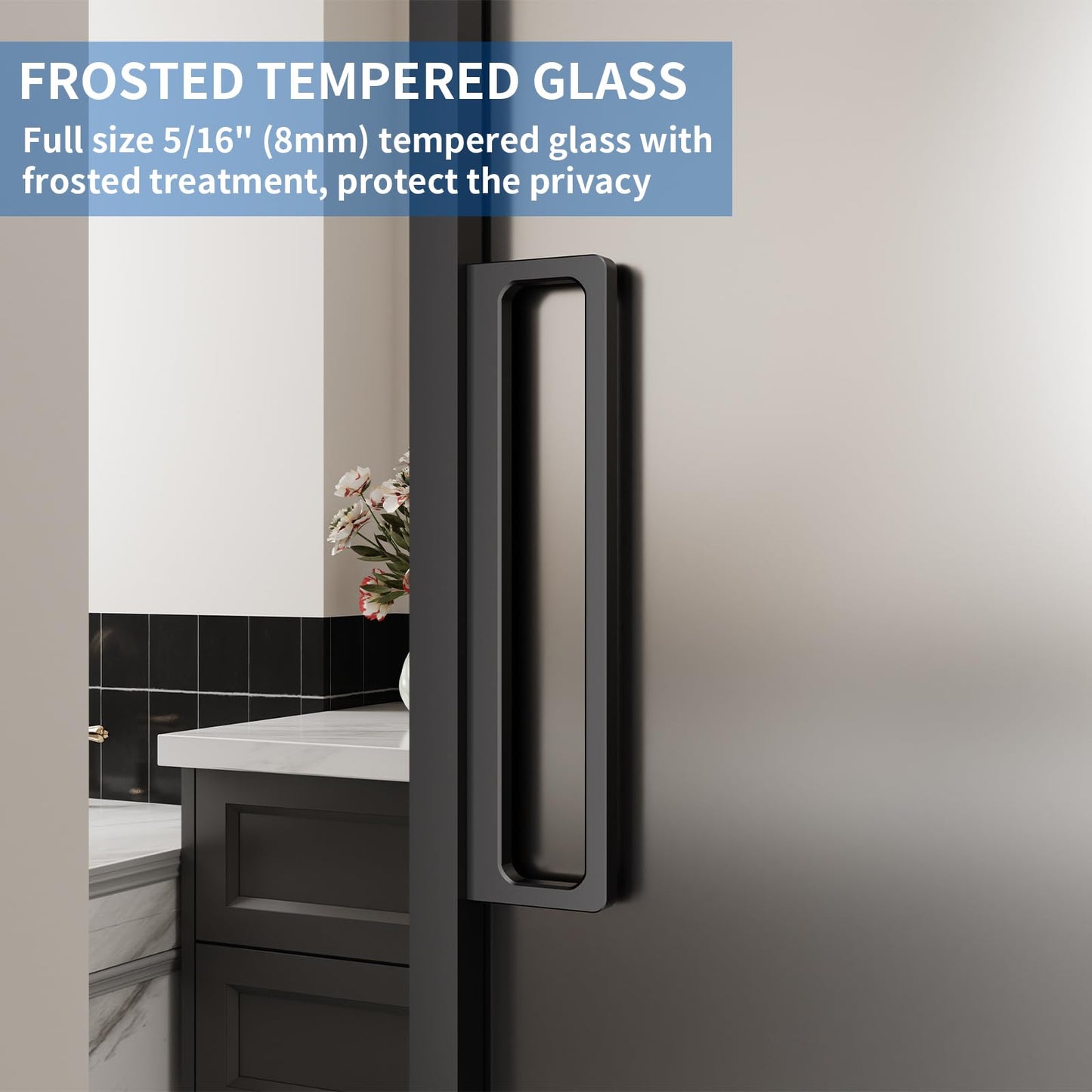 40 x 87 in Sliding Barn Door Concealed Rail, Softclose Glass Barn Door Matte Black, Easy Assembly Waterproof 5/16 in (8mm) Frosted Tempered Glass Privacy Protect, for 28"-36" Width and 75"-85" Height