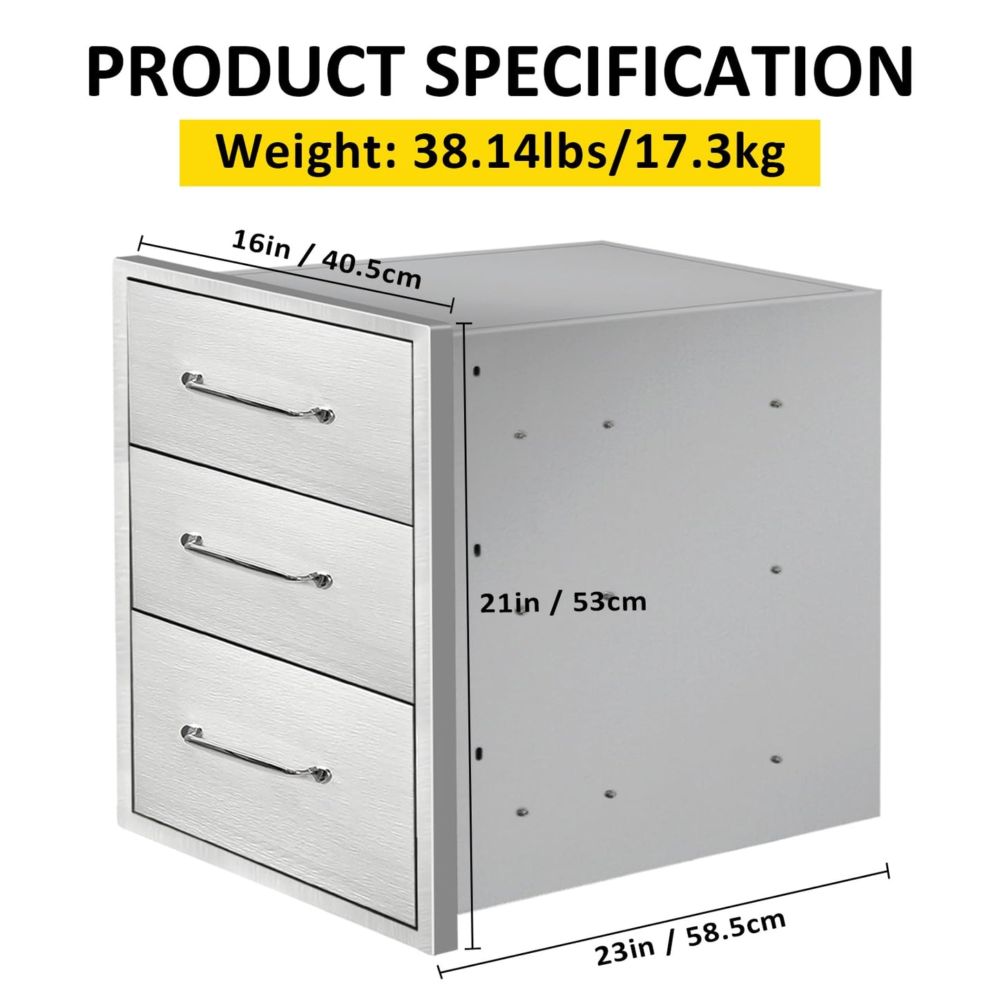 SGOLAN Outdoor Kitchen Drawers 16" W x 21" H x 23" D Flush Mount Triple BBQ Drawers with Chrome Handle Stainless Steel Drawer for Outdoor Kitchen Island, Patio Grill Station