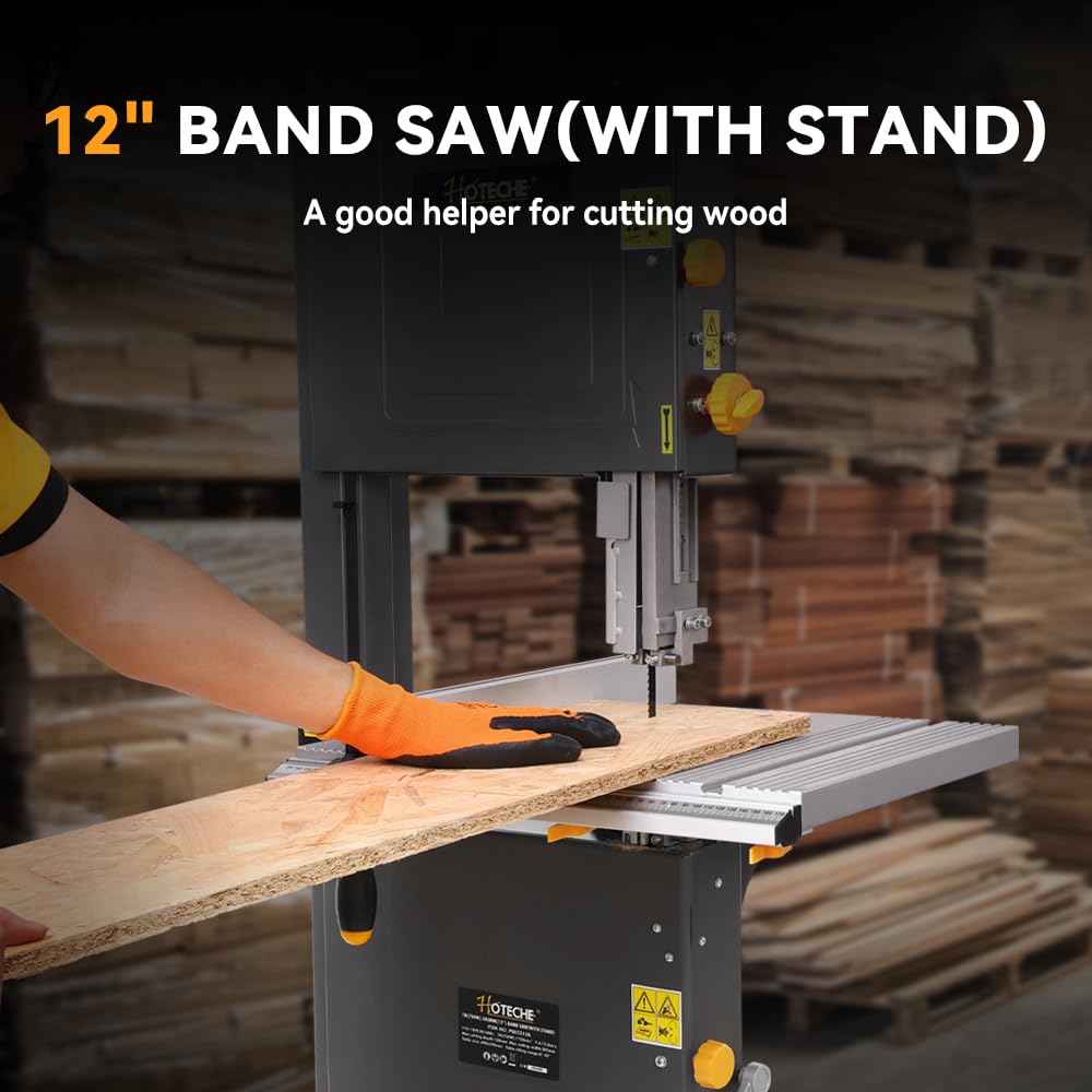 Hoteche 12-Inch Band Saw 7-Amp Two-Speed Benchtop with Stand for Woodworking and Metal Cutting, 1HP