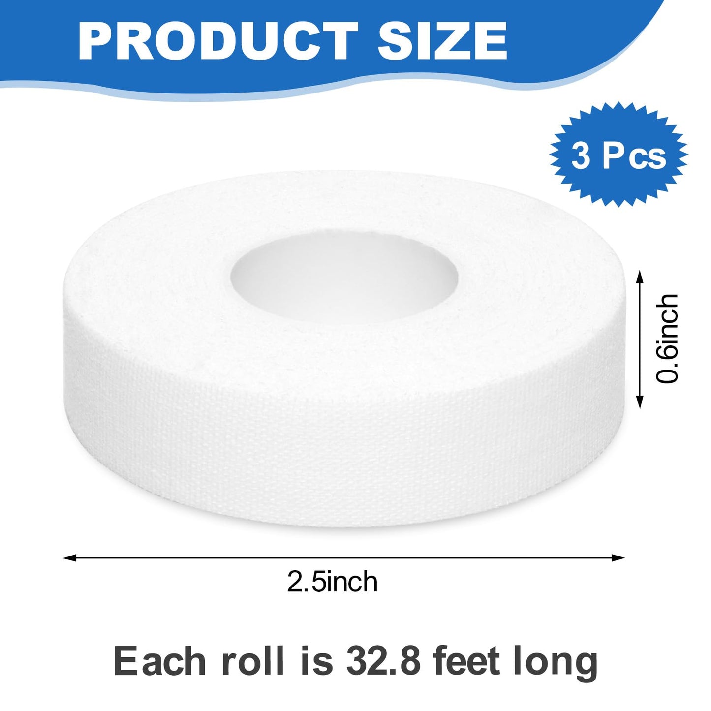 3 Rolls White Athletic Tape, 0.6 Inch Athletic Finger Tape, 32.8 Feet Each, Breathable & Waterproof Sports Tape for Joint & Muscle Support, Easy Removal No Residue