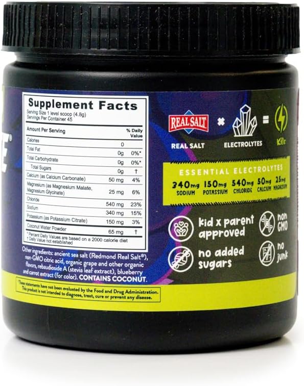 REDMOND Re-Lyte Kids Hydration Electrolyte Mix Powder, Grape 7.62 oz