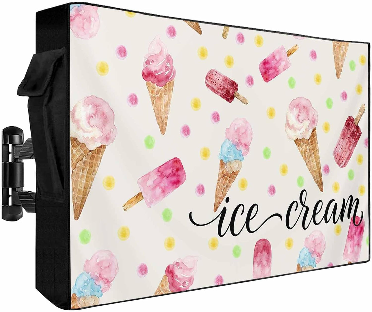 LBCASA 30 32 Inch Summer 600D 30"W 19"H 4.5"D Ice Cream Outdoor TV Cover to Weatherproof, Pink Popsicle Colorful Polka