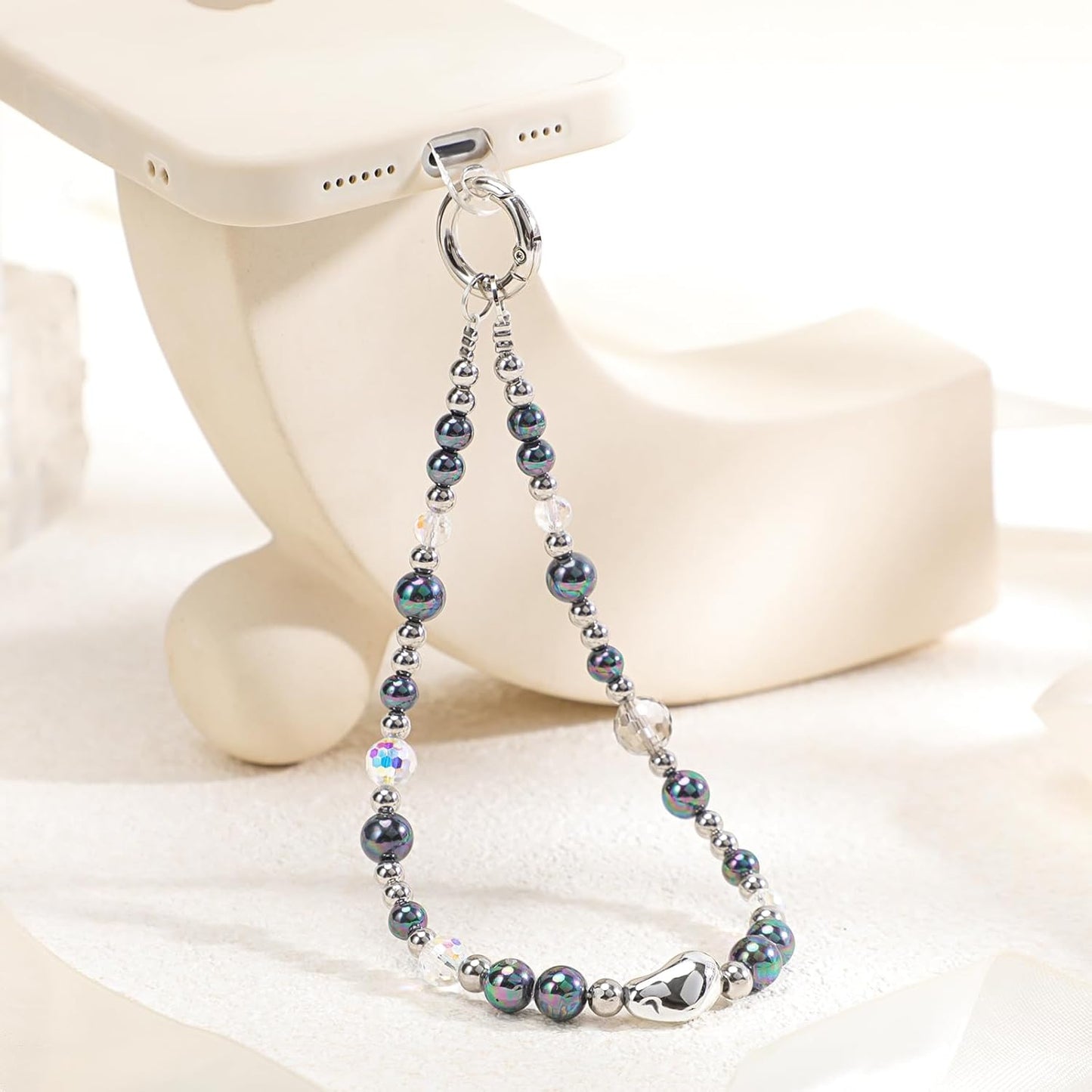 Cymoyak Phone Charm Strap, Beaded Phone Wrist Strap, Cellphone Lanyard Chain with Tether Tab.