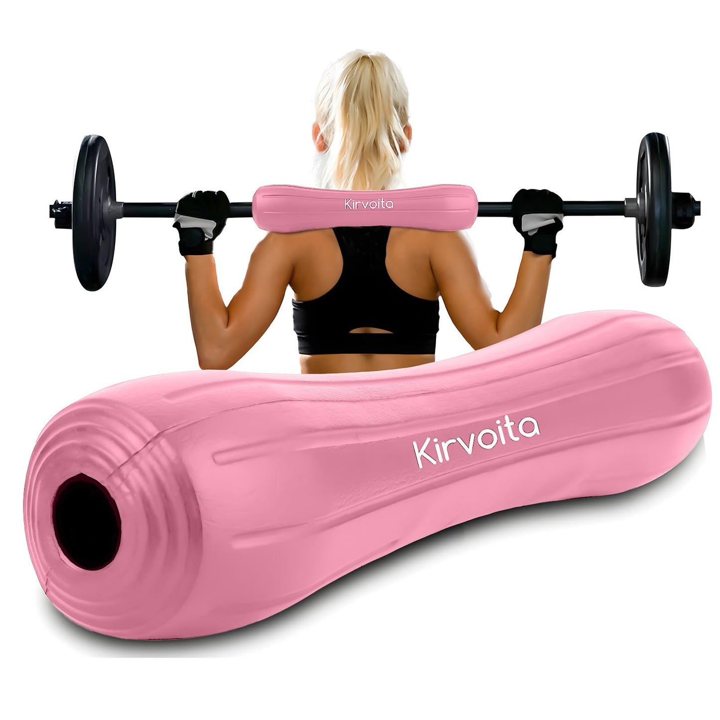Kirvoita Rubber Barbell Pad, Squat Pad, Hip Thrust Pad, Easy to Install, No/Straps Needed, for Both Heavy Weights & Lower Weights (15.5 * 3.5 * 3.5 in, Pink)