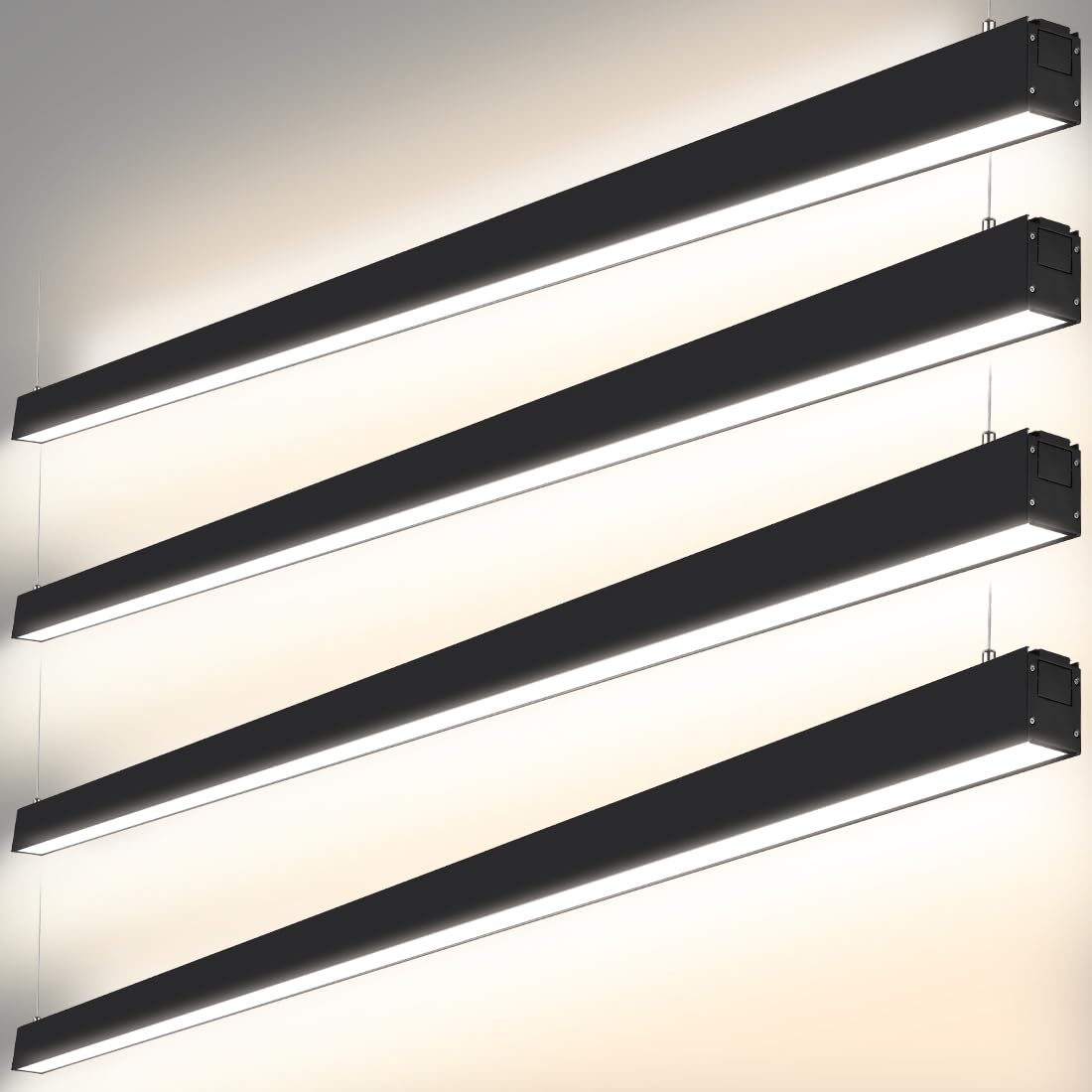 DAKASON 8FT LED Linear Light, 100W 8Foot LED Shop Light Fixture for Office, 70W Down Light and 30W Up Light Optional, 3/4/5000K CCT, 8Feet Black Commercial Pendant Strip Lighting 4 Pack