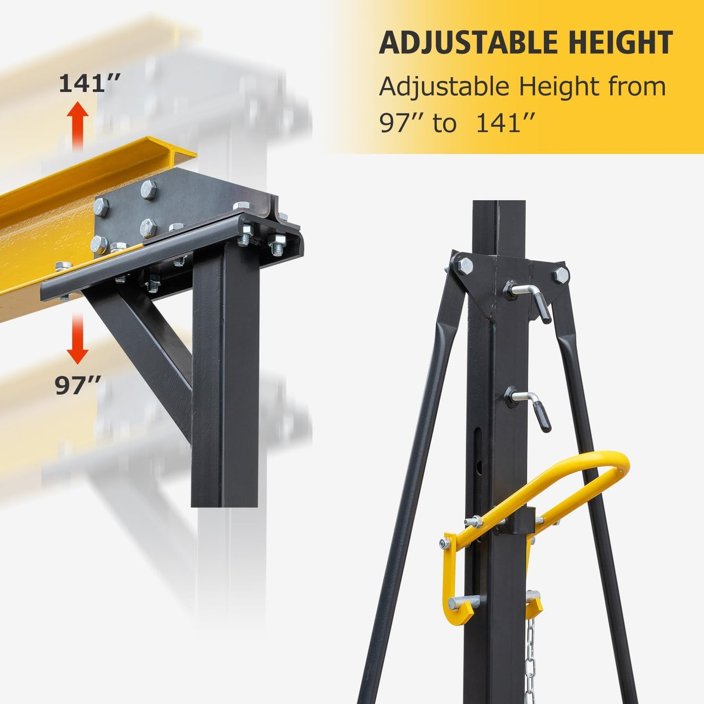 COZONY Heavy Duty Gantry Crane - MAX2200Lbs, Shop Lift Hoist with 360° Locking Wheels & Adjustable Height 97" to 141", Lifting Gantry for Workshop,Garage,Factory